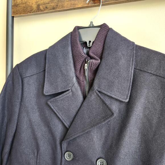 Kenneth Cole Men's Black Wool Blend Double Breasted Classic Peacoat Size L - Picture 4 of 9